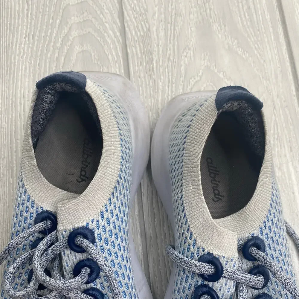 Allbirds Women's White & Blue Tree Dasher Lace Up Sneakers Size 8
